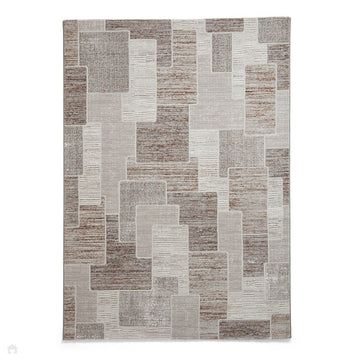 Creation 50178 Modern Abstract Block Distressed Metallic Shimmer Soft Textured Low Profile Short-Pile Warm Brown/Beige/Soft Taupe/Ivory Rug-Think Rugs-Rug Love - The Most Loved Rug Store
